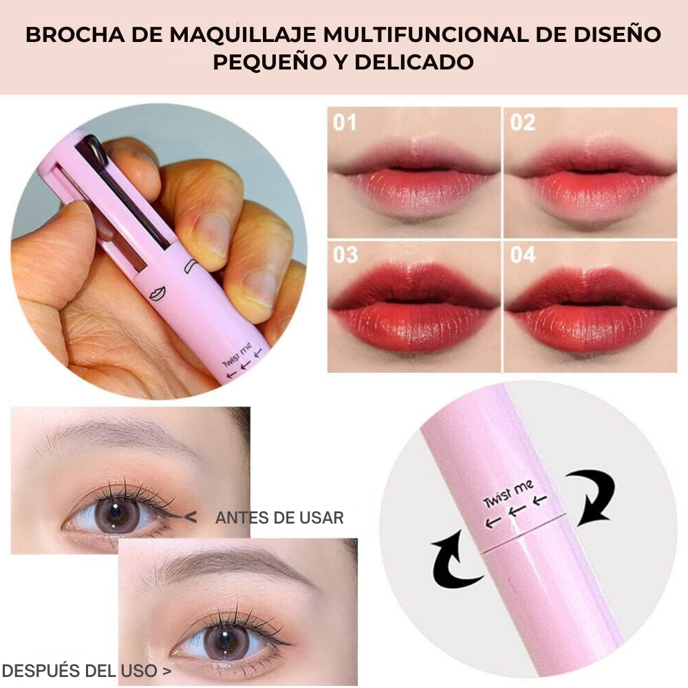 Lápiz de Maquillaje Multifunción 4 en 1 l Apto para Cejas, Labios, Ojos y Delineador