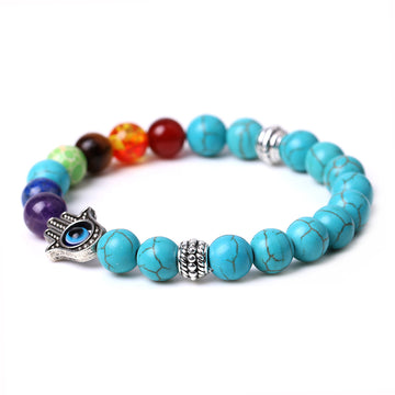 Pulsera doble de 7 Chakras con mano de Fátima