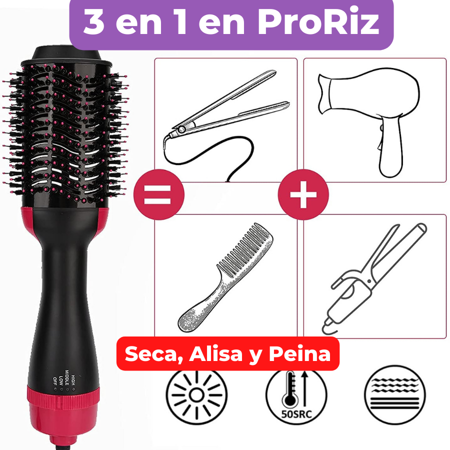 ProRiz - Cepillo Alisador y Secador de pelo profesional 3 en 1